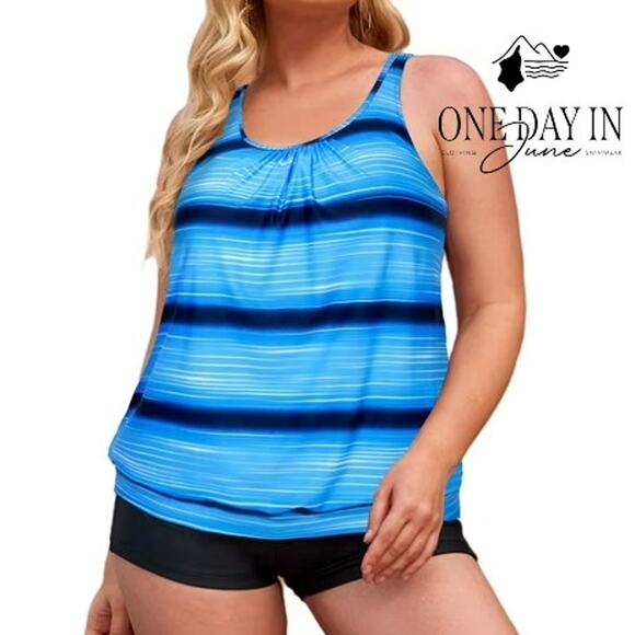 Yonique Plus Size Boyshort Blouson Tankini Swimsuit Size 16W - Picture 1 of 5